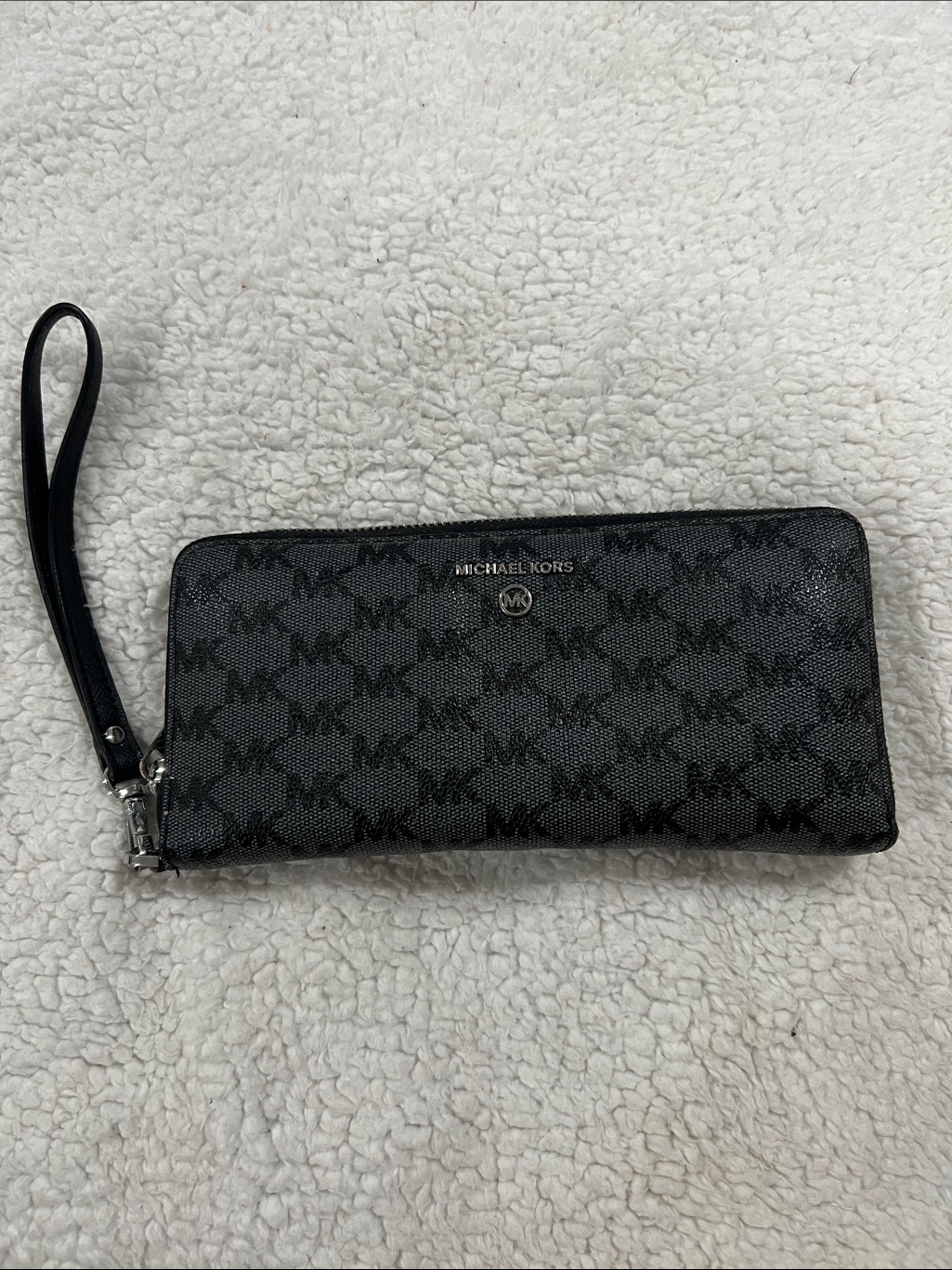 Michael Kors Black And Charcoal Mk Logo Zip Wristlet Wallet